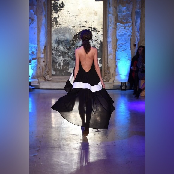 Stelios Koudounaris Black White High Low Ruffle Dress SzSmall - Picture 9 of 9